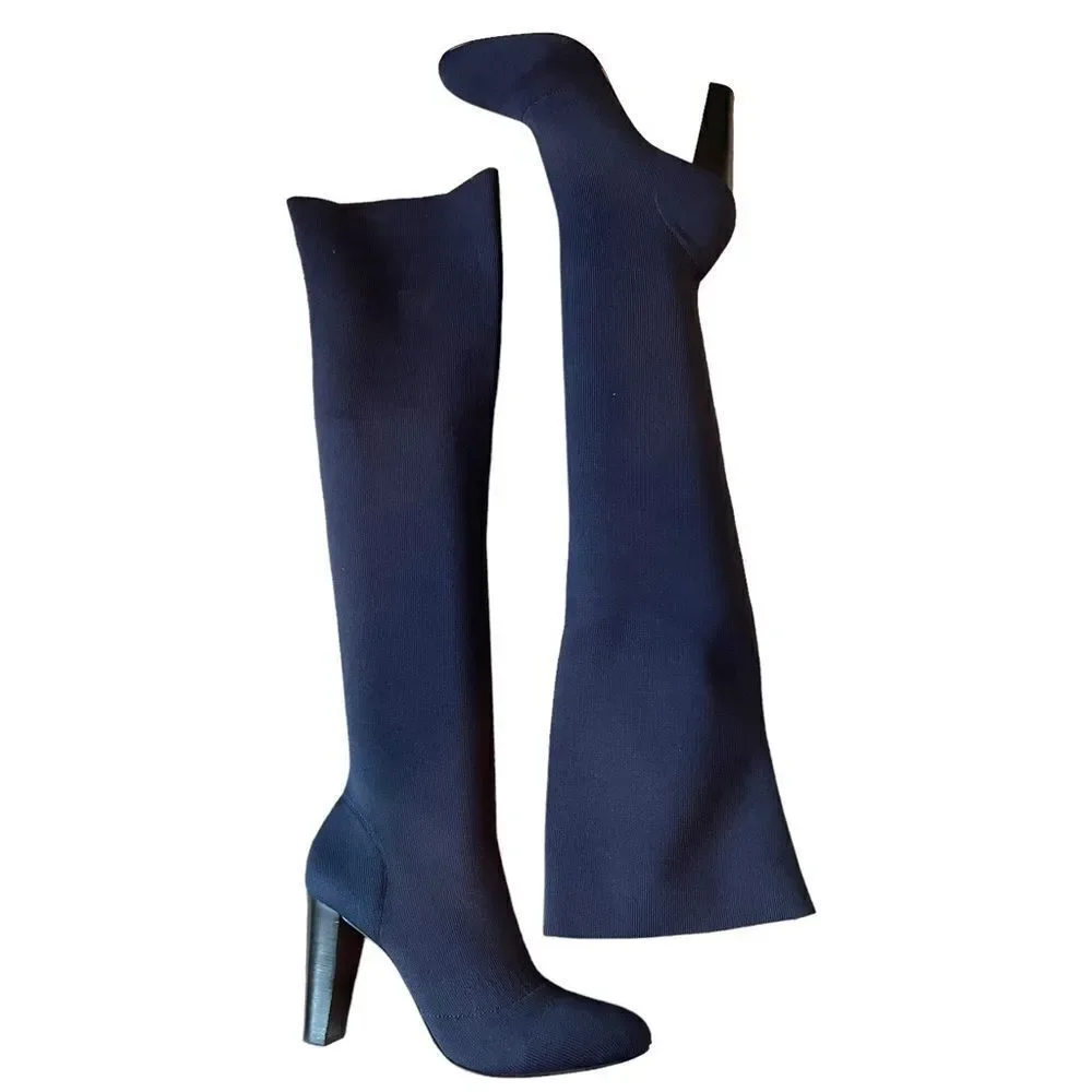 Charles By Charles David Simone Navy Blue Over-The-Knee Stretch Knit Boots